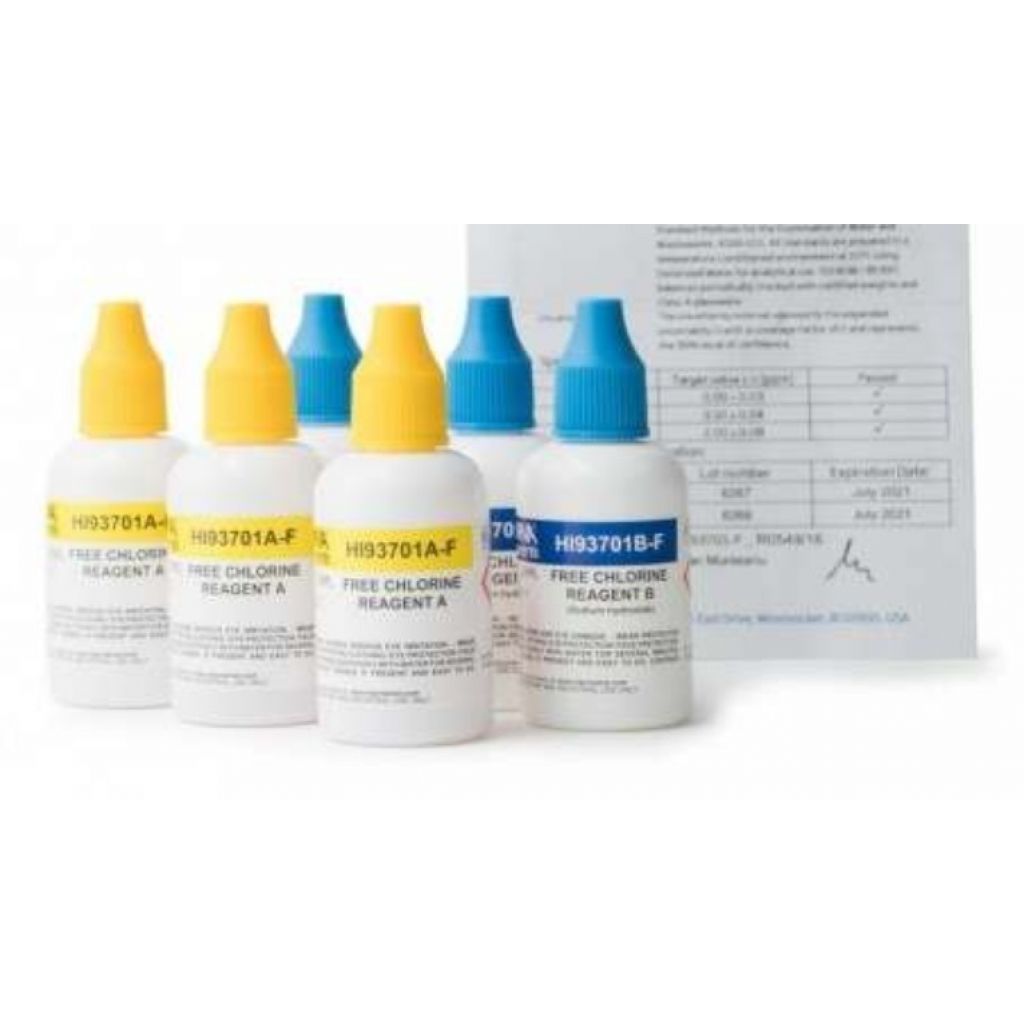 Chlore libre réactif liquide 0,00 à 2,50 mg/L (5,00 mg/L) 300 tests